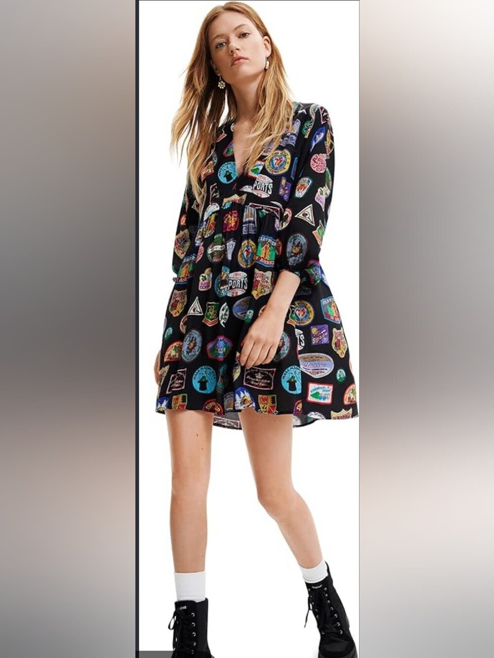 Desigual College Novelty Stamp Print Mini Dress Size Medium